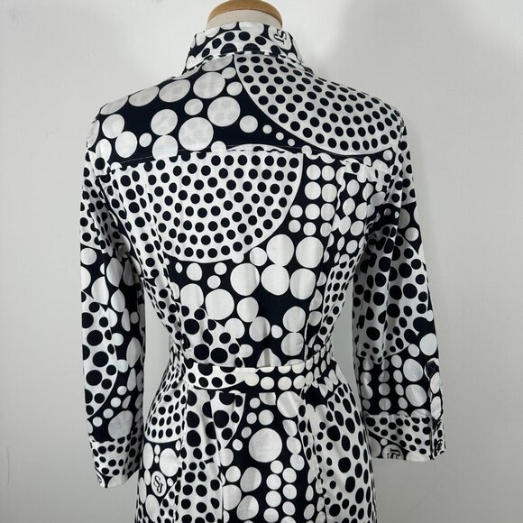 St. John Sport Belted Logo/Circle Print 3/4 Sleeve Shirt Dress Cotton Blend Sz S - Picture 12 of 16